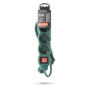 Entac S1 Elosztó 4 Foglalat Kapcsolóval 5m 3G1.5, Zöld | BR (SKU:ESE1.5G4-5-SW-G) Kapcsolós