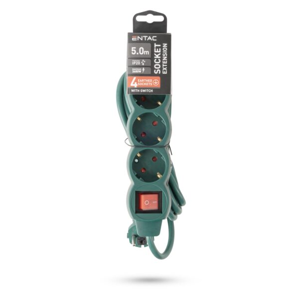 Entac S1 Elosztó 4 Foglalat Kapcsolóval 5m 3G1.5, Zöld | BR (SKU:ESE1.5G4-5-SW-G) Kapcsolós Entac S1 Elosztó 4 Foglalat Kapcsolóval 5m 3G1.5, Zöld | BR (SKU:ESE1.5G4-5-SW-G) Kapcsolós