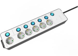 Entac Elosztó 6 Foglalat Különálló Kapcsolóval 1.5m 3G1.5 | BR (SKU:ESE1.5G6-1.5-SW-W) Kapcsolós