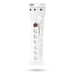 Entac S1SP Elosztó 6 Foglalat Kapcsolóval 1.8m 3G1.5 Túlfesz.védelemmel | BR (SKU:ESE1.5G6-1.8-SW-SP) Kapcsolós