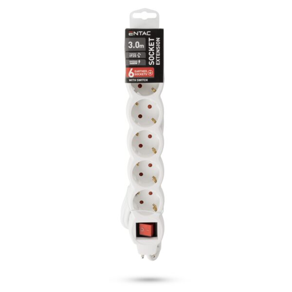 Entac S1 Elosztó 6 Foglalat Kapcsolóval 3m 3G1.5 | BR (SKU:ESE1.5G6-3-SW) Kapcsolós