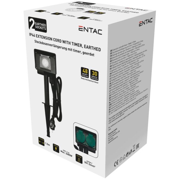 Entac O1S Leszúrható Kerti Elosztó 2 Foglalat 1.5m IP44 Időzítővel | BR (SKU:ESE1.5GT2-1.5-IP44S) Kapcsoló nélküli