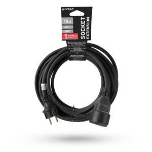 Entac French Type, IP44 Single Socket extension Cord, 3G1.5, 10m, Black | BR (SKU:ESEF1-10-3G1.5-B-IP44) Francia