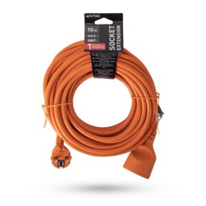 Entac French Type, IP20 Orange Single Socket extension Cord, 3G1.5, 10m, orange | BR (SKU:ESEF1-10-3G1.5-O-IP20) Francia