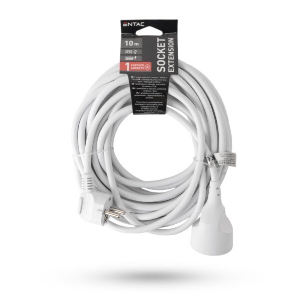 Entac French Type, IP20 Single Socket extension, 3G1.5, 10m, White | BR (SKU:ESEF1-10-3G1.5-W-IP20) Francia