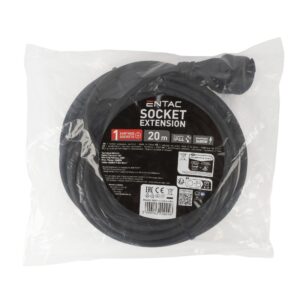 Entac French Type, IP44 Single Socket extension Cord, 3G1.5, 20m, Black | BR (SKU:ESEF1-20-3G1.5-B-IP44) Francia