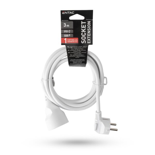 Entac French Type, IP20 Single Socket extension, 3G1.5, 3m, White | BR (SKU:ESEF1-3-3G1.5-W-IP20) Francia Entac French Type, IP20 Single Socket extension, 3G1.5, 3m, White | BR (SKU:ESEF1-3-3G1.5-W-IP20) Francia