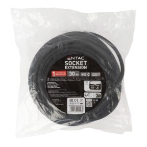 Entac French Type, IP44 Single Socket extension Cord, 3G1.5, 30m, Black | BR (SKU:ESEF1-30-3G1.5-B-IP44) Francia