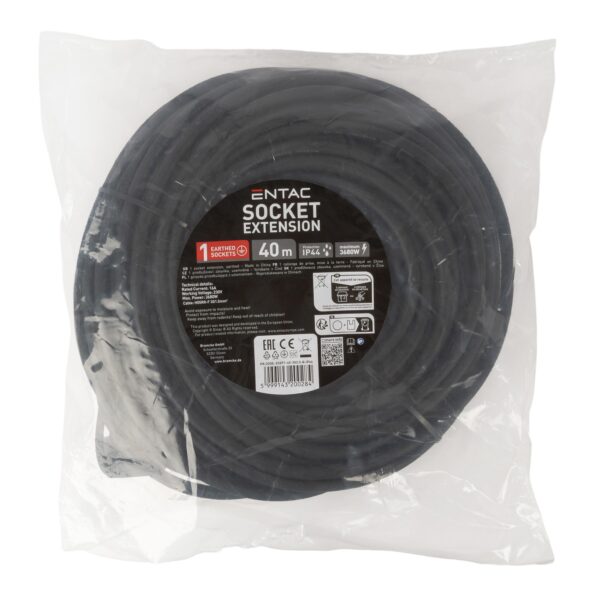 Entac French Type, IP44 Single Socket extension Cord, 3G2.5, 40m, Black | BR (SKU:ESEF1-40-3G2.5-B-IP44) Francia
