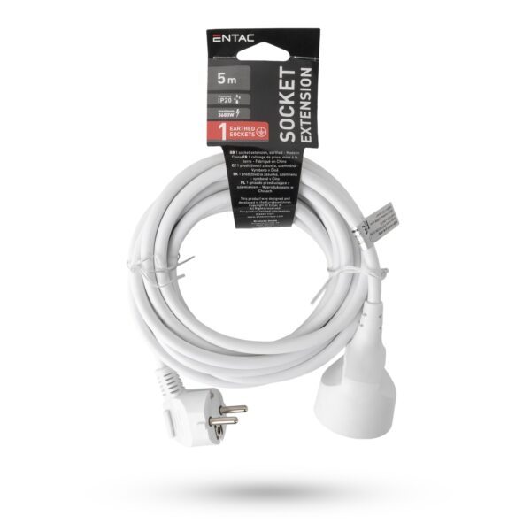 Entac French Type, IP20 Single Socket extension, 3G1.5, 5m, White | BR (SKU:ESEF1-5-3G1.5-W-IP20) Francia