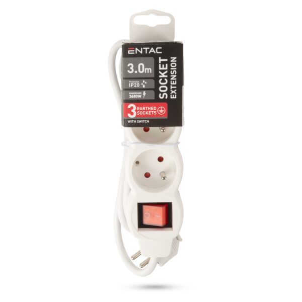 Entac Elosztó Francia Típusú 3 Foglalat 3G1.5 3m | BR (SKU:ESEF3-3-3G1.5) Francia