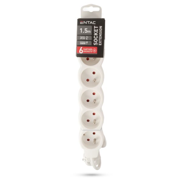 Entac Elosztó Francia Típusú 6 Foglalat 3G1.5 1.5m | BR (SKU:ESEF6-1.5-3G1.5) Francia