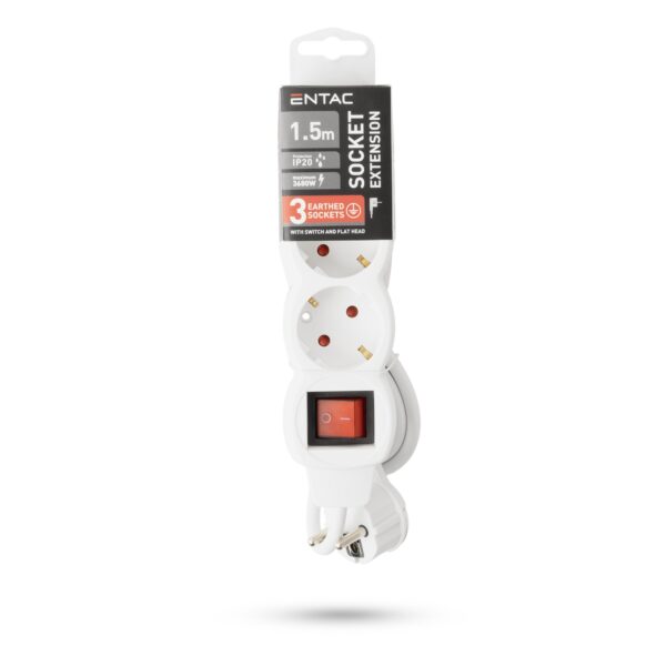 Entac S1 Elosztó 4 Foglalat Kapcsolóval 1,5m 3G1.5 | BR (SKU:ESE1.5G4-1.5-SW) Kapcsolós