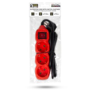 Entac S1 Színes Elosztó 3 Foglalat Kapcsolóval 1,5m Piros | BR (SKU:ESEG3-1.5-SW-R) Kapcsolós