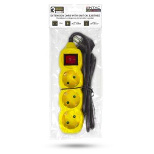Entac S1 Színes Elosztó 3 Foglalat Kapcsolóval 1,5m Sárga | BR (SKU:ESEG3-1.5-SW-Y) Kapcsolós
