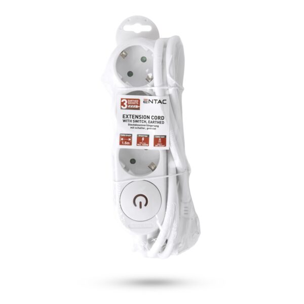 Entac D1 Elosztó 3 Foglalat Kapcsolóval 1,5m 3G1.5 | BR (SKU:ESERS1.5G3-1.5-SW) Kapcsolós