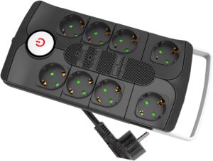 Entac SP Elosztó 8 Foglalat Kapcsolóval Túlfesz. védelemmel 1.5m 3G1.5 | BR (SKU:ESERS1.5G8-1.5-SW-SP) Kapcsolós