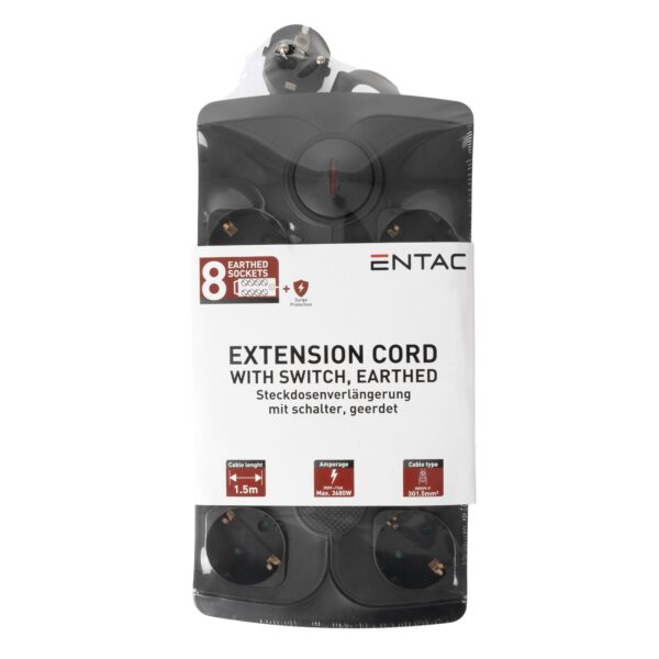 Entac S1SP Elosztó 6 Foglalat Kapcsolóval 3m 3G1.5 Túlfesz.védelemmel | BR (SKU:ESE1.5G6-3-SW-SP) Kapcsolós
