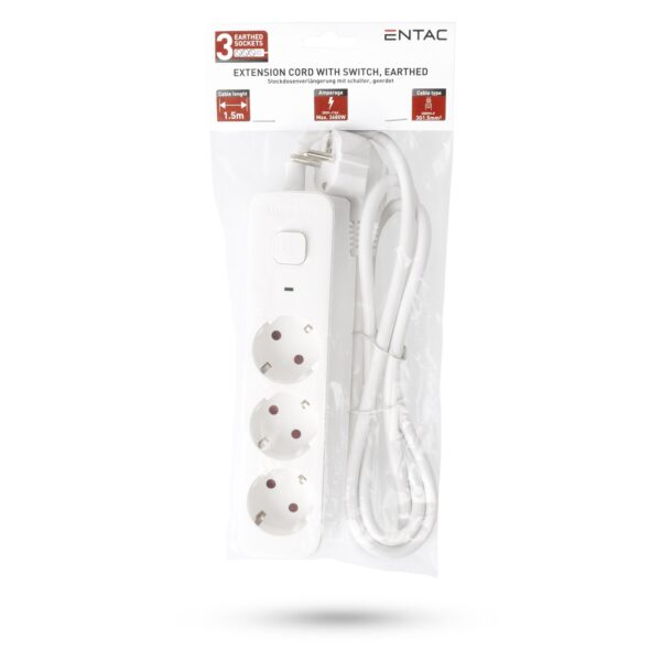 Entac D2 Elosztó 3 Foglalat Kapcsolóval 1.5m 3G1.5 | BR (SKU:ESES1.5G3-1.5-SW) Kapcsolós