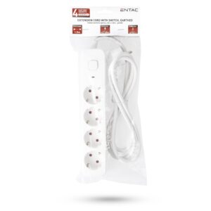 Entac D2 Elosztó 4 Foglalat Kapcsolóval 1.5m 3G1.5 | BR (SKU:ESES1.5G4-1.5-SW) Kapcsolós