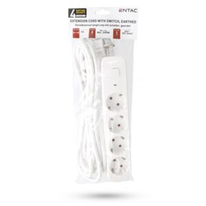 Entac D2 Elosztó 4 Foglalat Kapcsolóval 3m 3G1.5 | BR (SKU:ESES1.5G4-3-SW) Kapcsolós