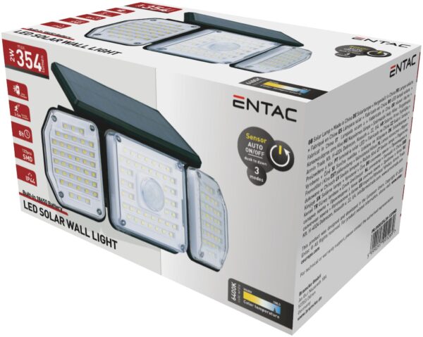 Entac Napelemes Műanyag Fali lámpa 2W SMD 3 fej mozgásérzékelővel | BR (SKU:ESL3H-122SMD) Szolár lámpák