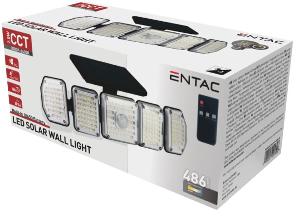 Entac Napelemes Műanyag Fali lámpa 2.5W SMD CCT 5 fej mozgásérzékelővel + IR | BR (SKU:ESL5H-214SMD-IR) Szolár