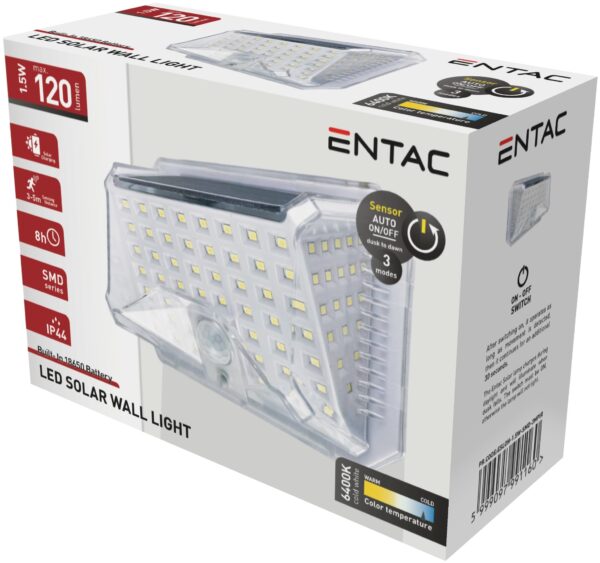Entac Napelemes Műanyag Lámpa 1.5W SMD 3 mód PIR | BR (SKU:ESLOH-1.5W-SMD-3MPIR) Szolár lámpák