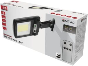 Entac Napelemes Műanyag Fali lámpa 5W mozgásérzékelővel és IR távirányítóval | BR (SKU:ESLP-COB-NR) Szolár