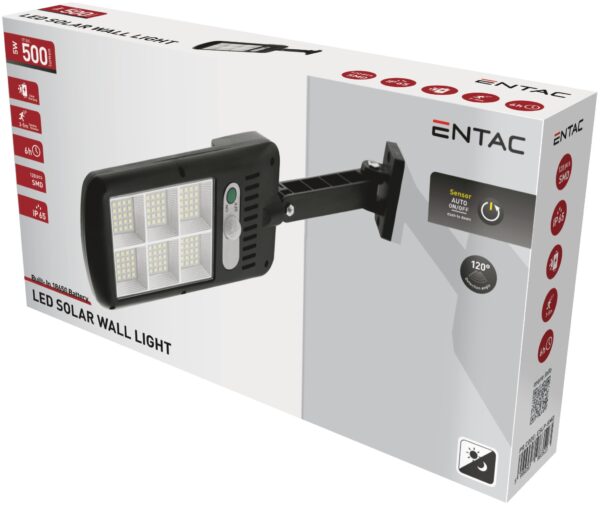 Entac Napelemes Műanyag Fali lámpa 5W SMD mozgásérzékelővel *Sérült Csomagolás* | BR (SKU:ESLP-SMD-SCS) Szolár lámpák