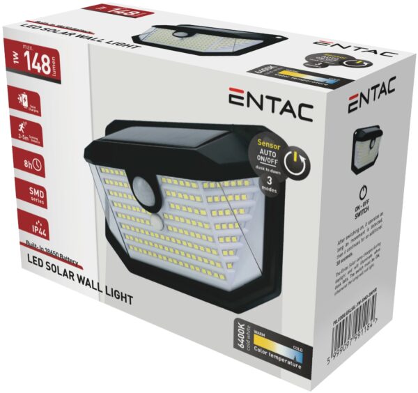 Entac Napelemes Műanyag Lámpa 1W SMD 3 mód PIR | BR (SKU:ESLSIL-1W-SMD-3MPIR) Szolár lámpák