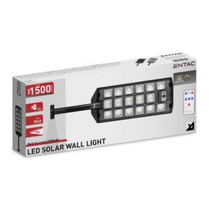 Entac LED Szolár Utcai Lámpa Távirányítóval, Mozgásérzékelővvel Autamata Dimm funkcióval, 1500lm | BR (SKU:ESSL-RC-PIRDIM-1500LM) Utcai lámpa