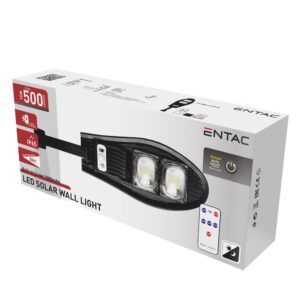 Entac LED Szolár Utcai Lámpa Távirányítóval, Mozgásérzékelővvel Autamata Dimm funkcióval, 500lm | BR (SKU:ESSL-RC-PIRDIM-500LM) Utcai lámpa