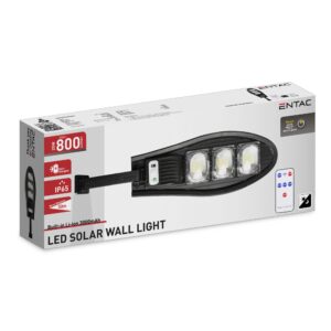 Entac LED Szolár Utcai Lámpa Távirányítóval, Mozgásérzékelővvel Autamata Dimm funkcióval, 800lm | BR (SKU:ESSL-RC-PIRDIM-800LM)