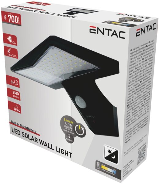 Entac Napelemes Műanyag Fali lámpa 4W SMD mozgásérzékelővel | BR (SKU:ESWL-84SMD) Szolár lámpák