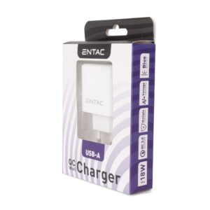 Entac Hálózati gyorstöltő QC, 1xUSB, 18W, fehér | BR (SKU:EWC-QCA-5V-27V-W) Töltők, adapterek