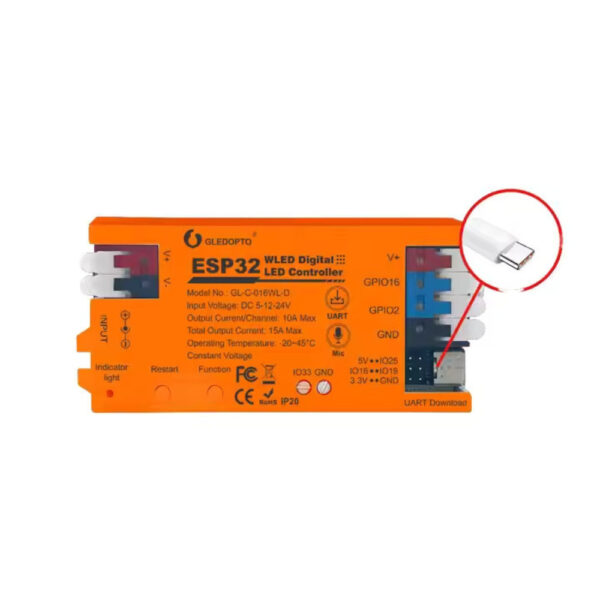 Gledopto GL-C-016WL-D Wi-Fi-s RGBIC LED vezérlés, 5V-24V DC, WLED firmware-rel, mikrofonnal, egyedi DIY firmware támogatással Gledopto GL-C-016WL-D Gledopto GL-C-016WL-D Wi-Fi-s RGBIC LED vezérlés, 5V-24V DC, WLED firmware-rel, mikrofonnal, egyedi DIY firmware támogatással Gledopto GL-C-016WL-D