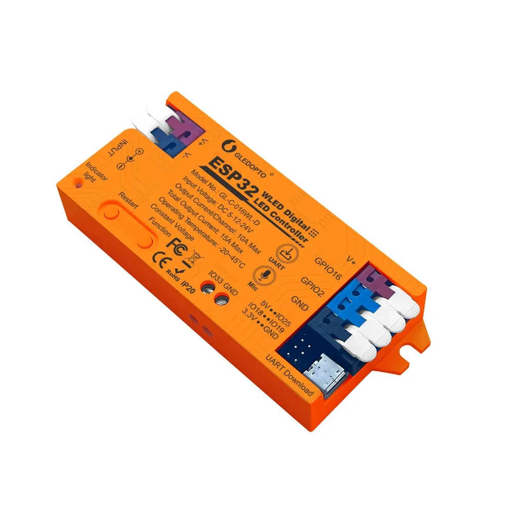 Gledopto GL-C-016WL-D Wi-Fi-s RGBIC LED vezérlés, 5V-24V DC, WLED firmware-rel, mikrofonnal, egyedi DIY firmware támogatással Gledopto GL-C-016WL-D Gledopto GL-C-016WL-D Wi-Fi-s RGBIC LED vezérlés, 5V-24V DC, WLED firmware-rel, mikrofonnal, egyedi DIY firmware támogatással Gledopto GL-C-016WL-D