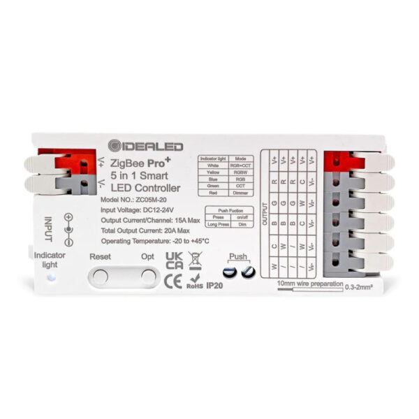 Gledopto GL-C-201P, Pro 5-in-1-ben LED vezérlés, 12V-24V DC (Zigbee+2.4GHz RF), kapcsolóbemenettel Gledopto GL-C-201P Gledopto GL-C-201P, Pro 5-in-1-ben LED vezérlés, 12V-24V DC (Zigbee+2.4GHz RF), kapcsolóbemenettel Gledopto GL-C-201P