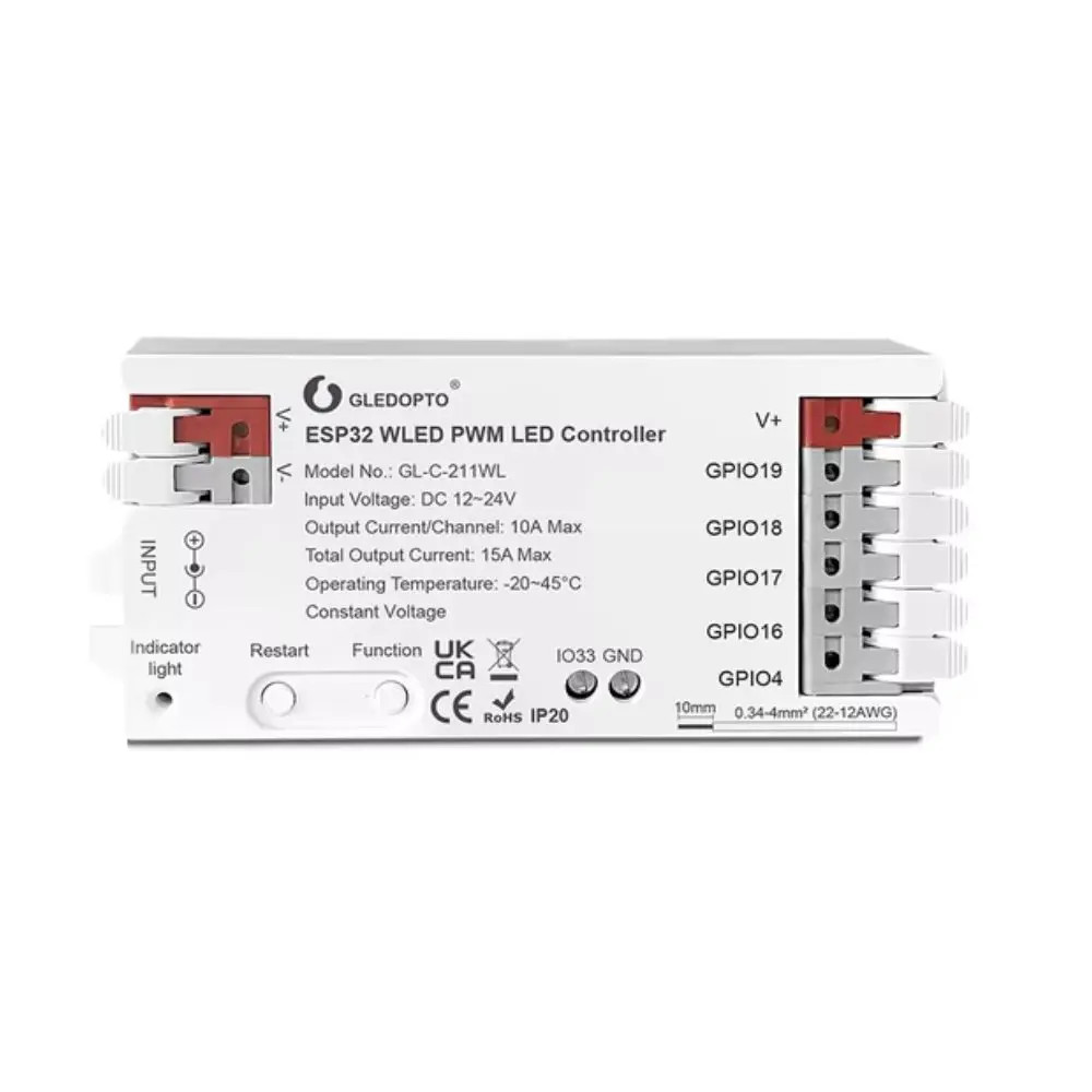 Gledopto GL-C-211WL okos WLED PWM LED szalag vezérlés analóg LED szalagokhoz (egyszínű, CCT, RGB, RGBW, RGB CCT) Gledopto GL-C-211WL Gledopto GL-C-211WL okos WLED PWM LED szalag vezérlés analóg LED szalagokhoz (egyszínű, CCT, RGB, RGBW, RGB CCT) Gledopto GL-C-211WL