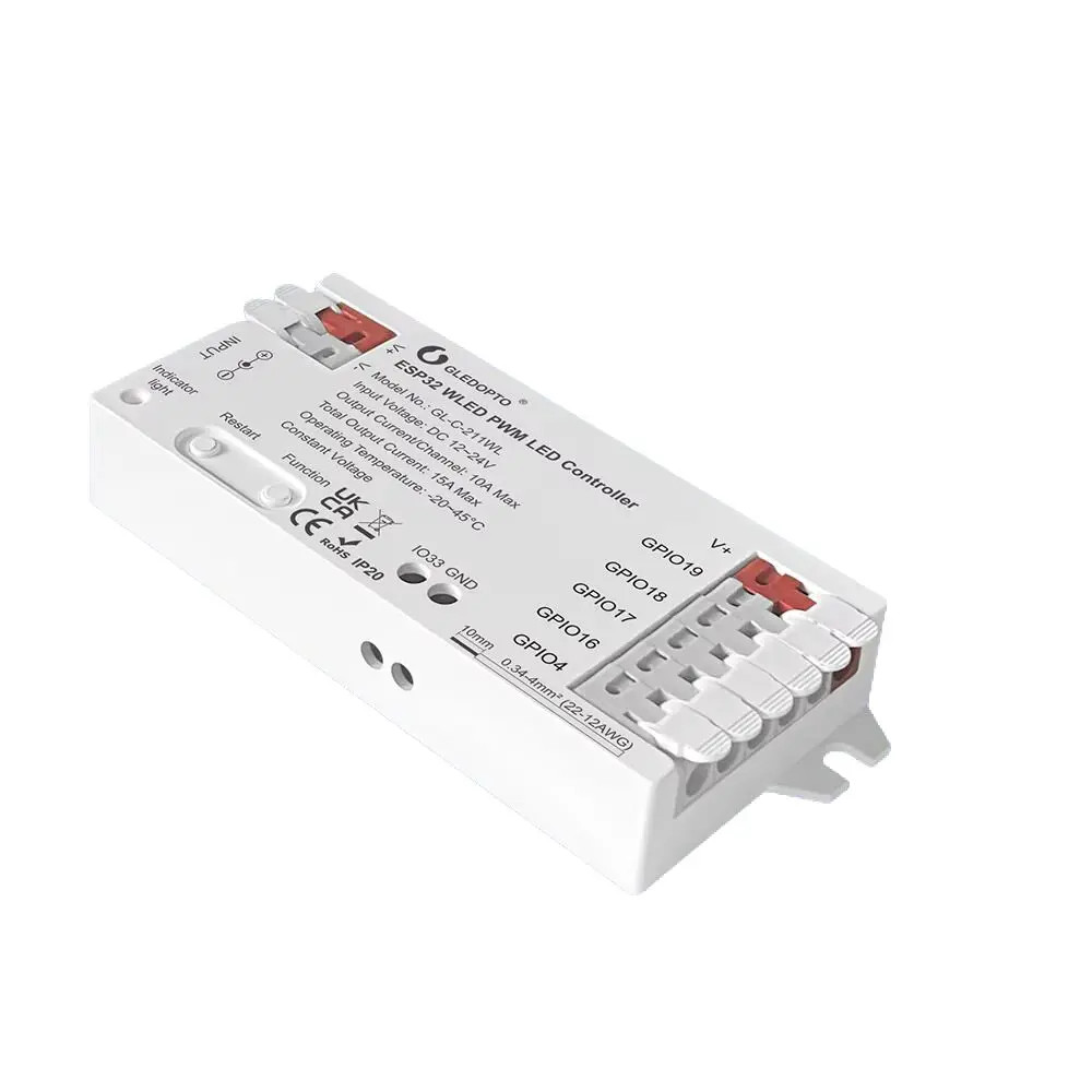 Gledopto GL-C-211WL okos WLED PWM LED szalag vezérlés analóg LED szalagokhoz (egyszínű, CCT, RGB, RGBW, RGB CCT) Gledopto GL-C-211WL Gledopto GL-C-211WL okos WLED PWM LED szalag vezérlés analóg LED szalagokhoz (egyszínű, CCT, RGB, RGBW, RGB CCT) Gledopto GL-C-211WL