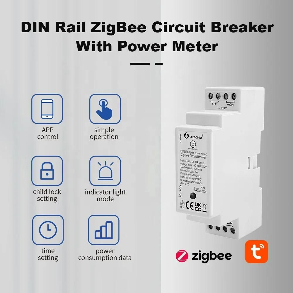 Gledopto GL-DR-001Z Tuya Zigbee 16A DIN-sínre szerelhető fogyasztásmérős relémodul Gledopto GL-DR-002W Gledopto GL-DR-001Z Tuya Zigbee 16A DIN-sínre szerelhető fogyasztásmérős relémodul Gledopto GL-DR-002W