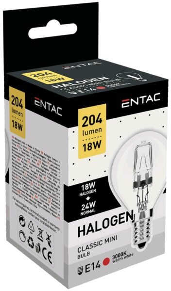 Entac Halogen Mini E14 18W 3000K | BR (SKU:LHMG14-18W) Mini Gömb Entac Halogen Mini E14 18W 3000K | BR (SKU:LHMG14-18W) Mini Gömb