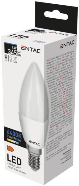 Entac LED Candle E14 4W CW 6400K | BR (SKU:LLC14-4W-CW) Gyertya