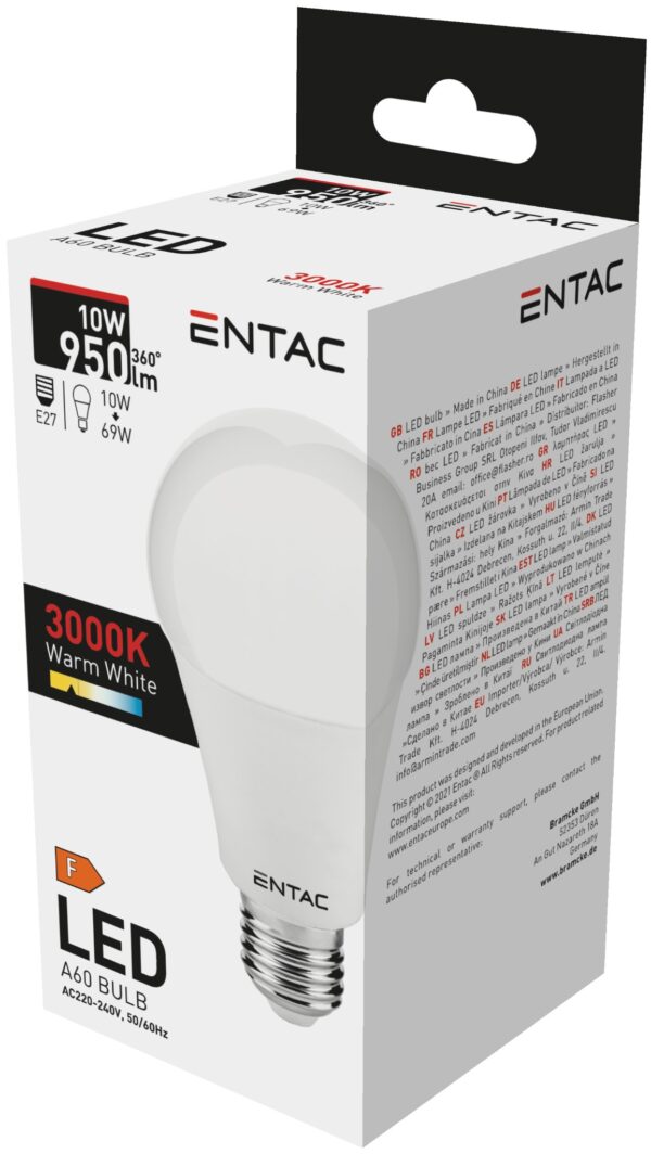 Entac LED Globe E27 10W WW 3000K | BR (SKU:LLG27-10W-WW) Gömb