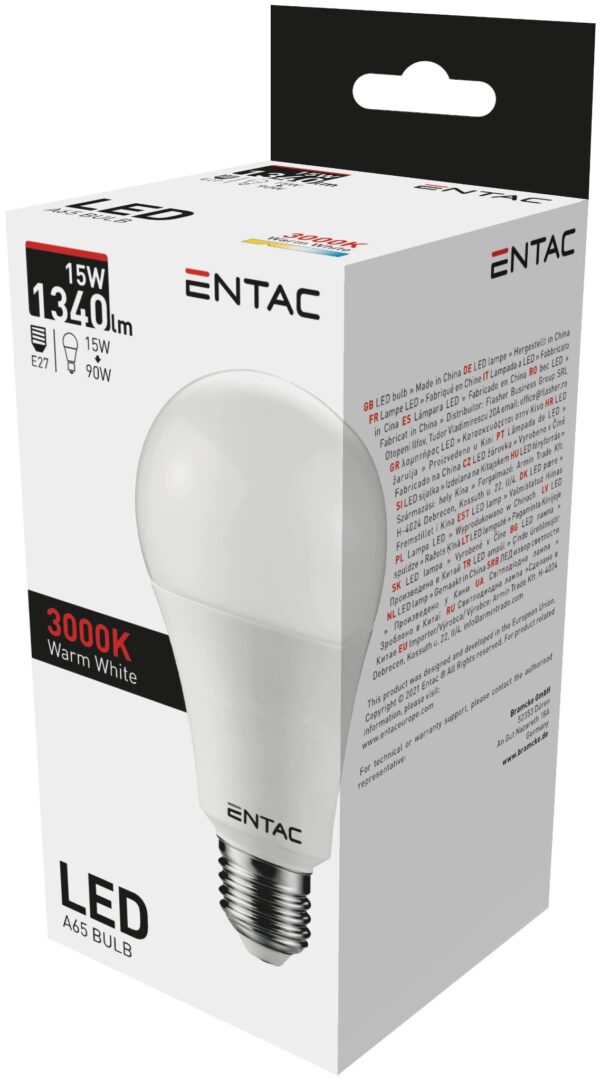 Entac LED Globe E27 15W WW 3000K | BR (SKU:LLG27-15W-WW) Gömb