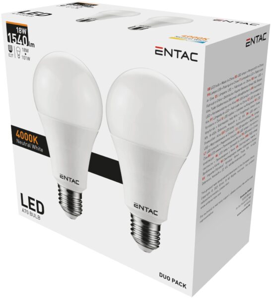Entac LED Globe E27 18W NW 4000K Duo Pack | BR (SKU:LLG27-18W-NW-2P) Gömb Entac LED Globe E27 18W NW 4000K Duo Pack | BR (SKU:LLG27-18W-NW-2P) Gömb