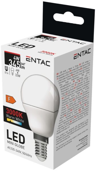 Entac LED Mini Globe E14 4W WW 3000K | BR (SKU:LLMG14-4W-WW) LED izzók
