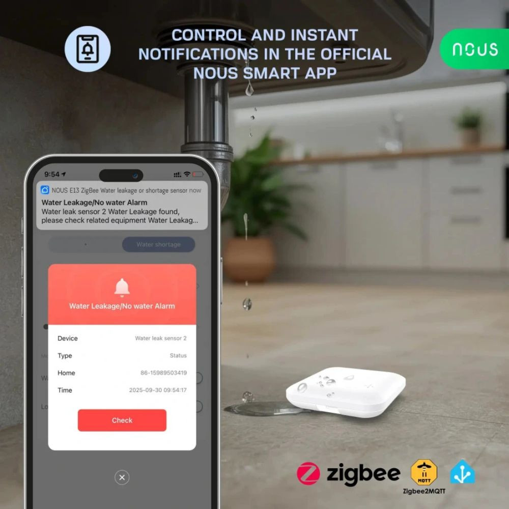 NOUS E13 ZigBee Water leakage or shortage sensor – Vízszivárgás vagy vízhiány-érzékelő, Zigbee, fehér érzékelő NOUS E13 ZigBee Water leakage or shortage sensor – Vízszivárgás vagy vízhiány-érzékelő, Zigbee, fehér érzékelő