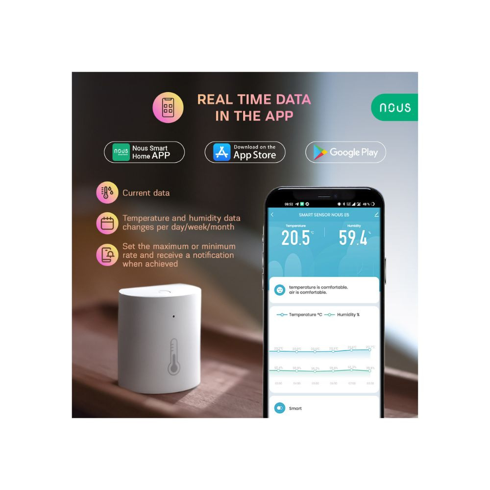 Nous E5 okos Tuya Zigbee vezeték nélküli hőmérséklet és páratartalom érzékelő érzékelő NOUS E5 Nous E5 okos Tuya Zigbee vezeték nélküli hőmérséklet és páratartalom érzékelő érzékelő NOUS E5